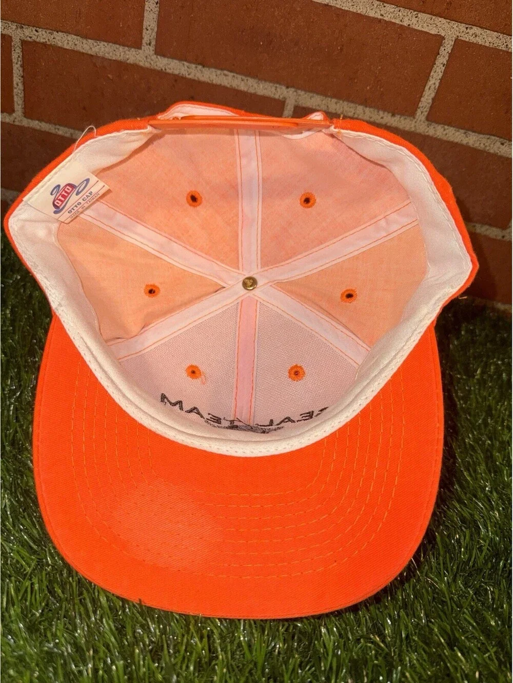 VTG Rare Blaze Orange Seal Ten 4 SnapBack Hat By Otto